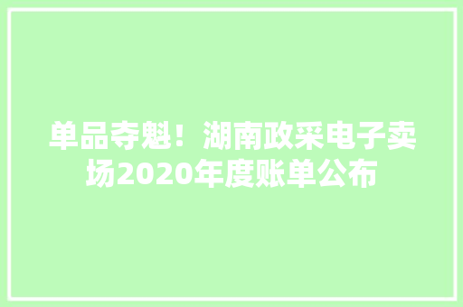 单品夺魁！湖南政采电子卖场2020年度账单公布