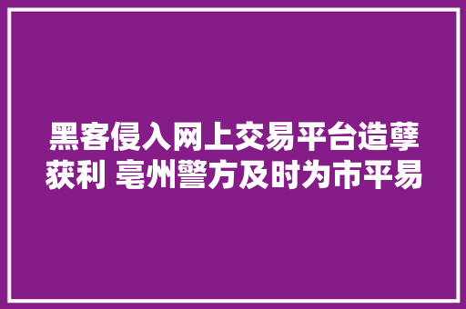 黑客侵入网上交易平台造孽获利 亳州警方及时为市平易近追回30余万元