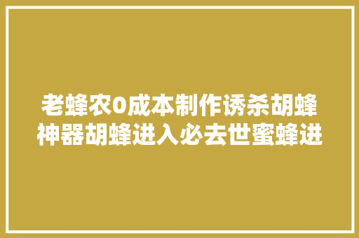 老蜂农0成本制作诱杀胡蜂神器胡蜂进入必去世蜜蜂进入安然出逃 老蜂农0成本制作诱杀胡蜂神器胡蜂进入必去世蜜蜂进入安然出逃 人工智能