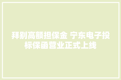拜别高额担保金 宁东电子投标保函营业正式上线