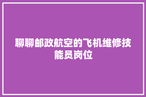 聊聊邮政航空的飞机维修技能员岗位