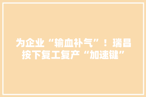 为企业“输血补气”！瑞昌按下复工复产“加速键”