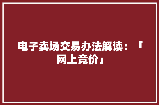 电子卖场交易办法解读：「网上竞价」