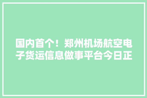 国内首个！郑州机场航空电子货运信息做事平台今日正式上线