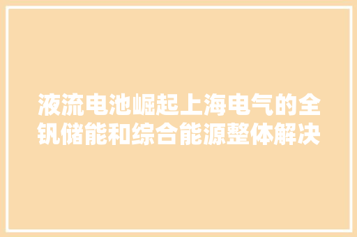 液流电池崛起上海电气的全钒储能和综合能源整体解决筹划理解一下 液流电池崛起上海电气的全钒储能和综合能源整体解决筹划理解一下 互联通信