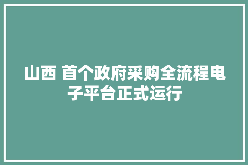 山西 首个政府采购全流程电子平台正式运行