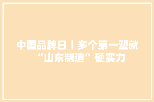 中国品牌日｜多个第一塑就“山东制造”硬实力 中国品牌日｜多个第一塑就“山东制造”硬实力 人工智能