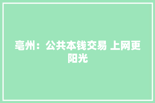 亳州：公共本钱交易 上网更阳光 亳州：公共本钱交易 上网更阳光 智能科技