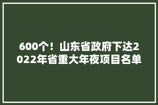 600个！山东省政府下达2022年省重大年夜项目名单