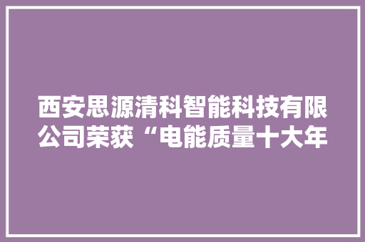 西安思源清科智能科技有限公司荣获“电能质量十大年夜品牌”
