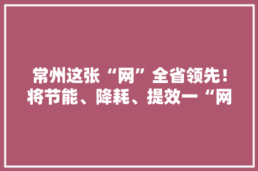 常州这张“网”全省领先！将节能、降耗、提效一“网”打尽