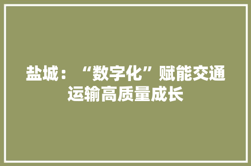 盐城：“数字化”赋能交通运输高质量成长