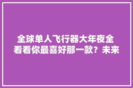 全球单人飞行器大年夜全 看看你最喜好那一款？未来再不存在堵车了