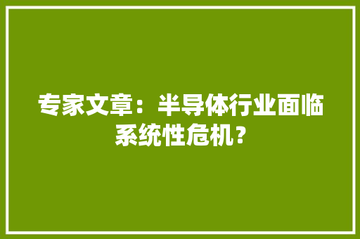 专家文章：半导体行业面临系统性危机？