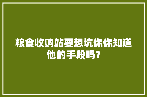 粮食收购站要想坑你你知道他的手段吗？ 粮食收购站要想坑你你知道他的手段吗？ 智能科技