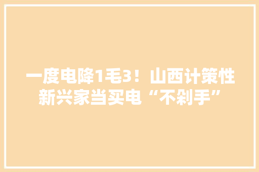 一度电降1毛3！山西计策性新兴家当买电“不剁手”