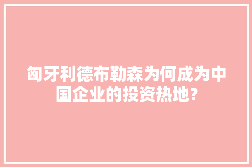 匈牙利德布勒森为何成为中国企业的投资热地？