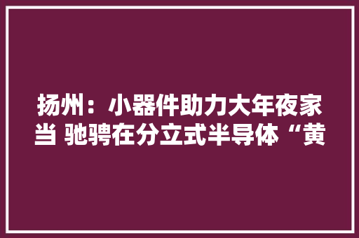 扬州：小器件助力大年夜家当 驰骋在分立式半导体“黄金赛道”上 扬州：小器件助力大年夜家当 驰骋在分立式半导体“黄金赛道”上 智能科技