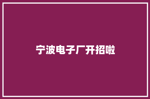 宁波电子厂开招啦