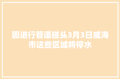 因进行管道碰头3月3日威海市这些区域将停水 因进行管道碰头3月3日威海市这些区域将停水 人工智能