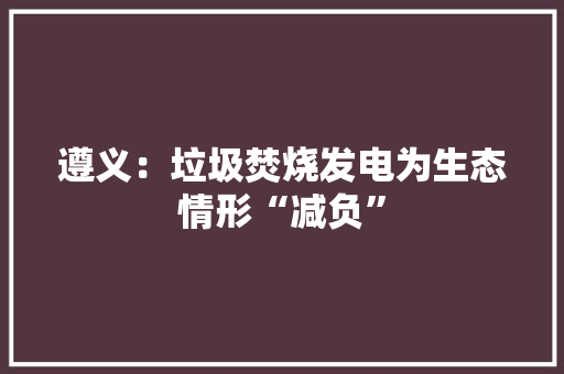 遵义：垃圾焚烧发电为生态情形“减负” 遵义：垃圾焚烧发电为生态情形“减负” 智能家居