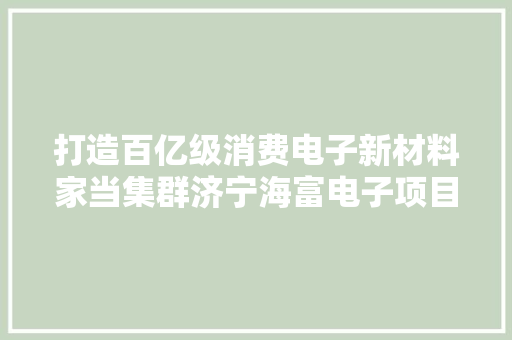 打造百亿级消费电子新材料家当集群济宁海富电子项目成长势头强