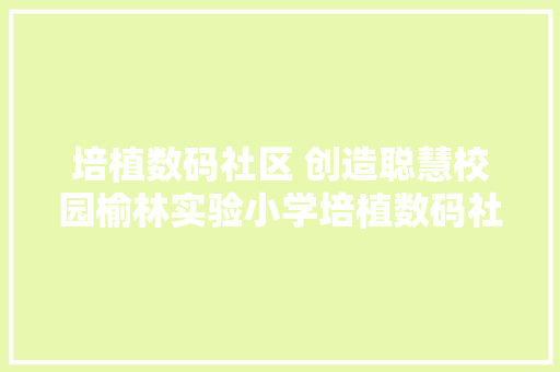培植数码社区 创造聪慧校园榆林实验小学培植数码社区工作简报