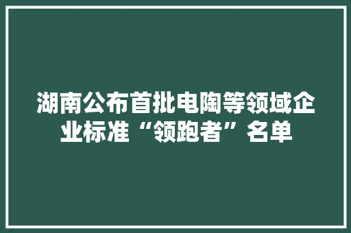湖南公布首批电陶等领域企业标准“领跑者”名单