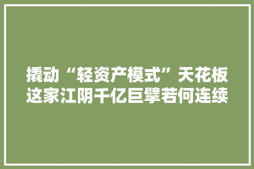 撬动“轻资产模式”天花板这家江阴千亿巨擘若何连续9年市场占据率第一？