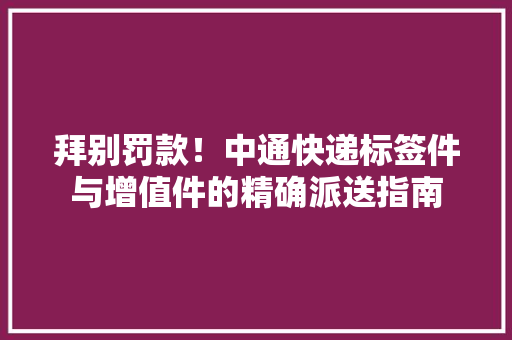 拜别罚款！中通快递标签件与增值件的精确派送指南 拜别罚款！中通快递标签件与增值件的精确派送指南 智能家居
