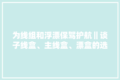 为线组和浮漂保驾护航‖谈子线盒、主线盒、漂盒的选择以及应用 为线组和浮漂保驾护航‖谈子线盒、主线盒、漂盒的选择以及应用 智能科技