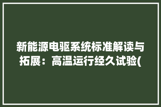 新能源电驱系统标准解读与拓展：高温运行经久试验(HTOE)