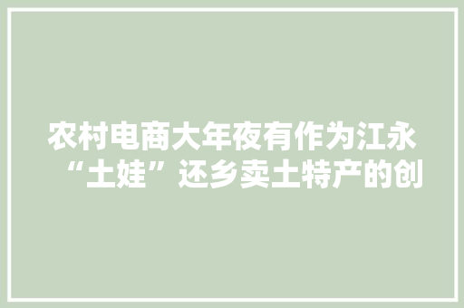 农村电商大年夜有作为江永“土娃”还乡卖土特产的创业故事