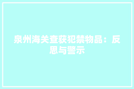 泉州海关查获犯禁物品：反思与警示 泉州海关查获犯禁物品：反思与警示 人工智能