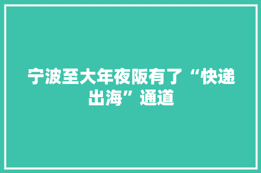 宁波至大年夜阪有了“快递出海”通道 宁波至大年夜阪有了“快递出海”通道 智能家居