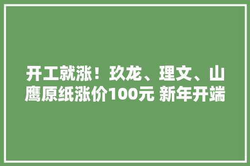 开工就涨！玖龙、理文、山鹰原纸涨价100元 新年开端一片“涨”声