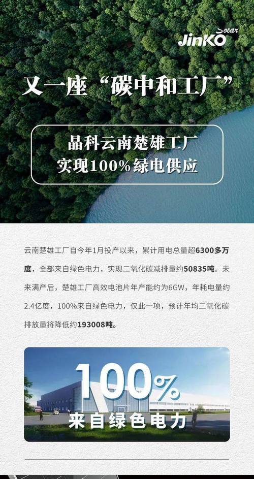 又一座“碳中和工厂”晶科云南楚雄工厂实现100%绿电供应 互联通信 又一座“碳中和工厂”晶科云南楚雄工厂实现100%绿电供应 又一座“碳中和工厂”晶科云南楚雄工厂实现100%绿电供应 互联通信