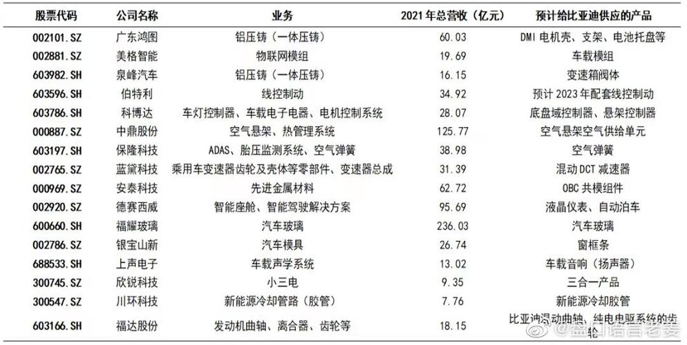 比亚迪汽车分娩供应商梳理 智能家居 比亚迪汽车分娩供应商梳理 比亚迪汽车分娩供应商梳理 智能家居