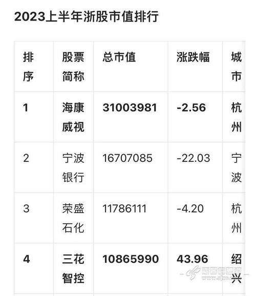 浙江省十大年夜上市公司A股市值排名 人工智能 浙江省十大年夜上市公司A股市值排名 浙江省十大年夜上市公司A股市值排名 人工智能
