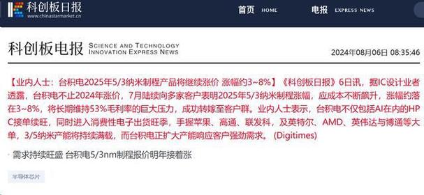 消息指台积电2025年5nm、3nm涨价3%~5%已于7月通知客户 消息指台积电2025年5nm、3nm涨价3%~5%已于7月通知客户 智能科技